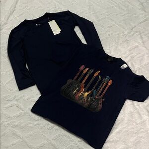 KIDS 🧒 Gildan Long Sleeve Tee with Guitar Design - Dark Blue